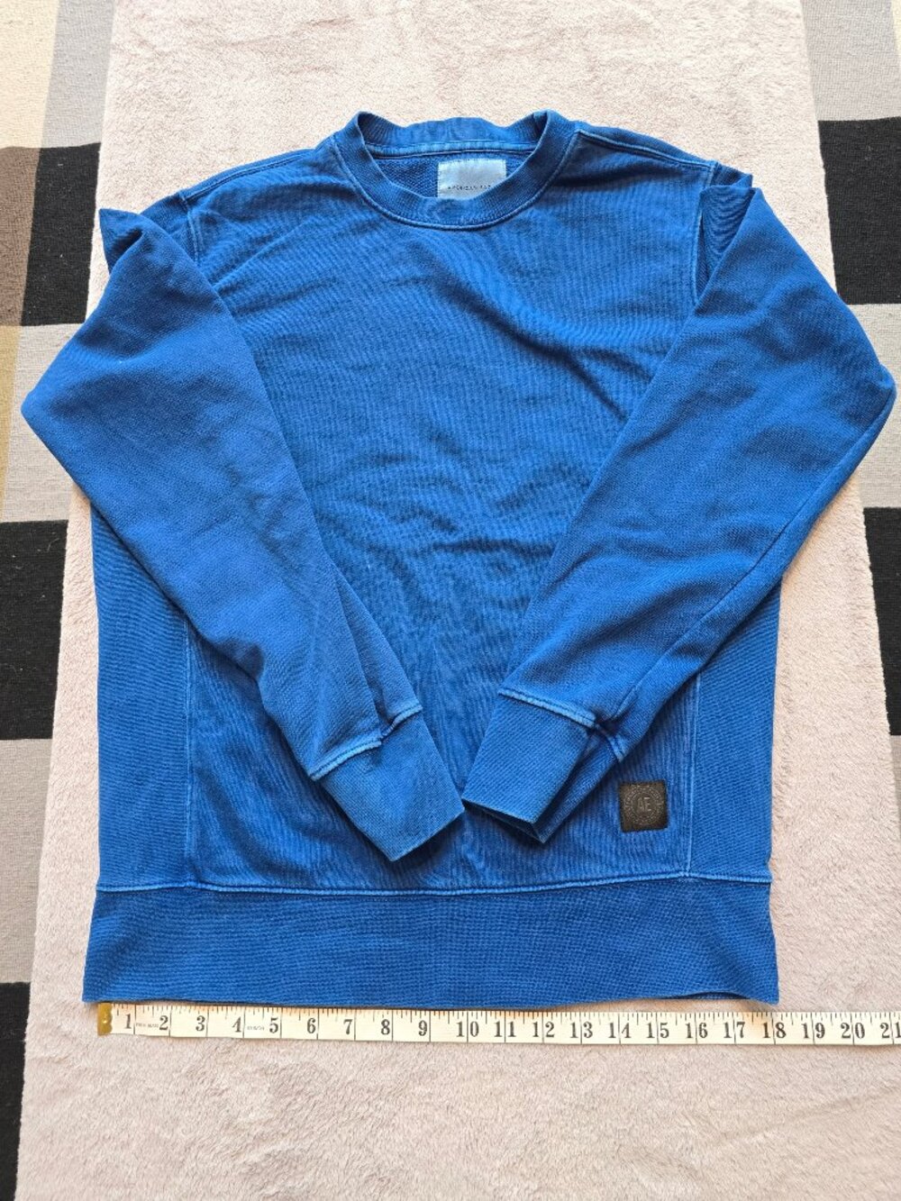 American Eagle 100% Cotton Blue Waffle Knit Crewneck Pullover - Small